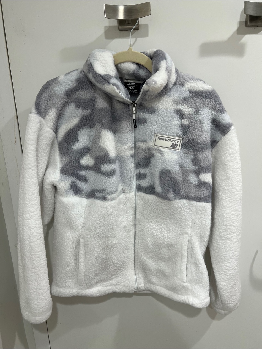 Grey and white fleece zip up - M